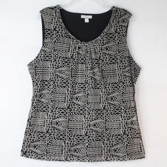 CROFT & BARROW WOMENS BLACK WHITE GEOMETRIC PRINT SLEEVELESS BLOUSE TOP SZ XL - Picture 1 of 15